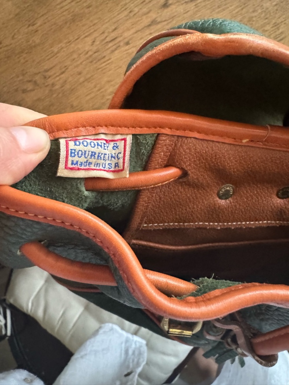 Dooney & Bourke Dark Green Pebbled Leather Backpack with Tan Trim - Picture 8 of 8